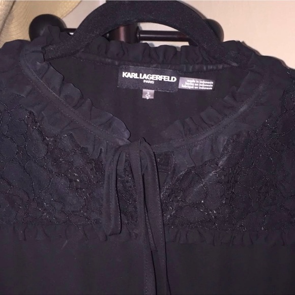 NWT Karl Lagerfeld black top bow, duffel, lace Med - Picture 13 of 13